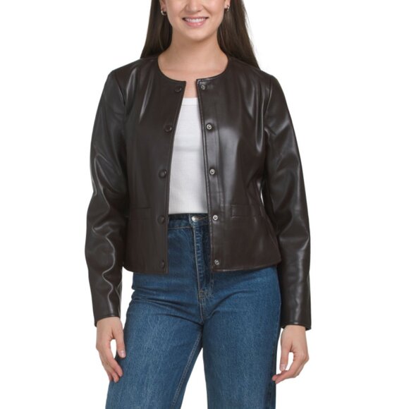 ELIE TAHARI Truffle Long Sleeve Crew Neck Button Down Jacket - Picture 1 of 2